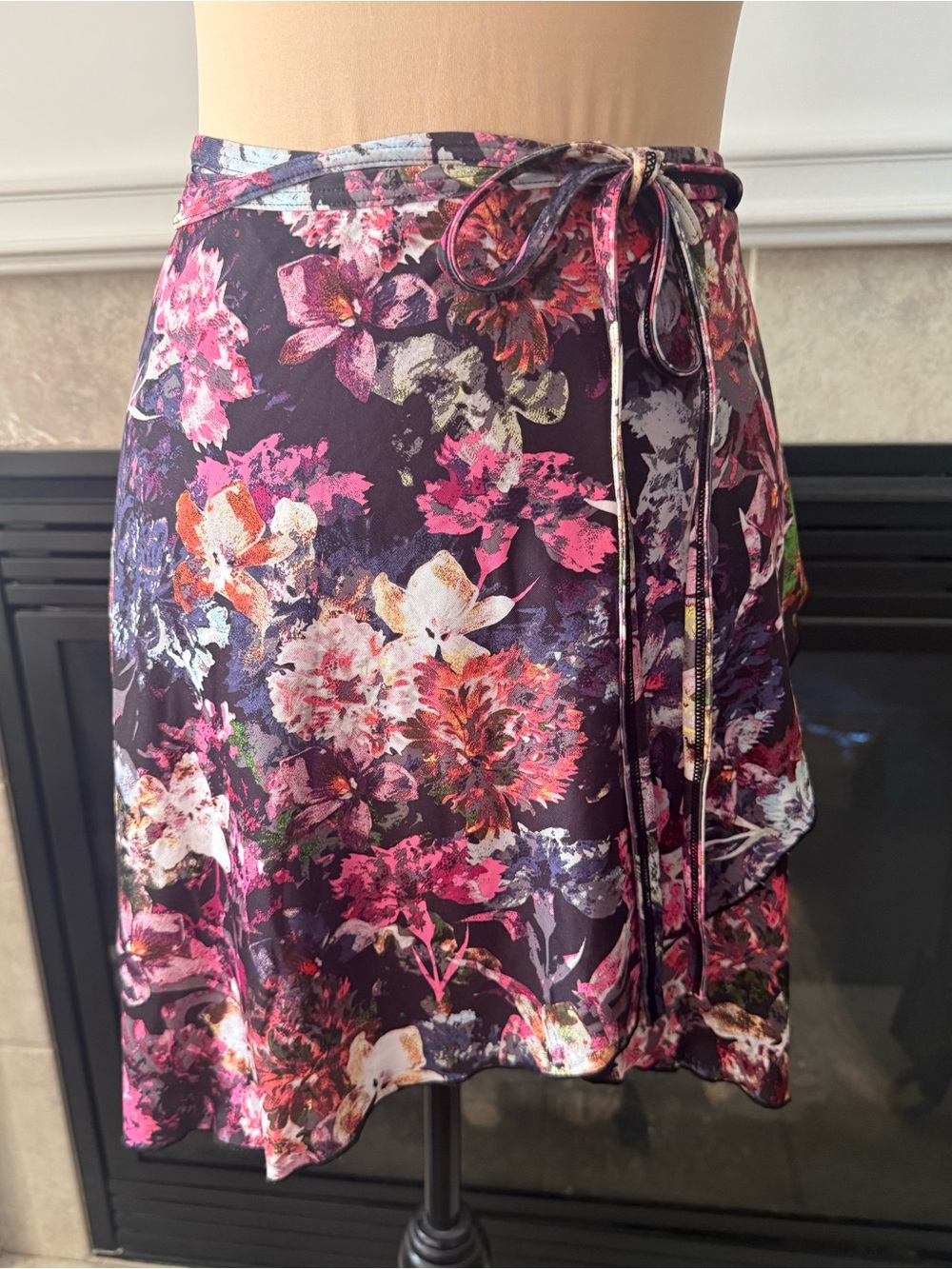 Capezio M/L Floral Tie-Wrap Waist Ballet Skirt with Black Trim and Background